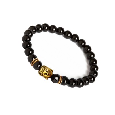 Handmade Style Buddha Natural Stone Black Onyx Beads Bracelet 