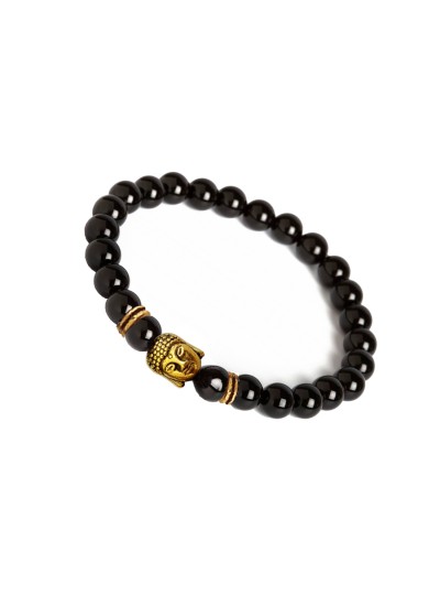 Handmade Style Buddha Natural Stone Black Onyx Beads Bracelet 