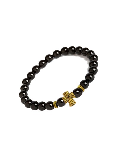 Handmade Jesus Christ Cross And Black Onyx Stone Beads Bracelet 