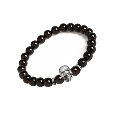 Black Handmade Human Skull design Onyx Stone beads Bracelet 