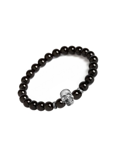 Black Handmade Human Skull design Onyx Stone beads Bracelet 