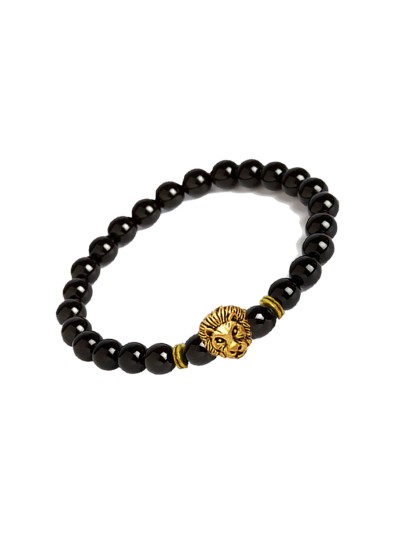 Buddha Leo Lion Head With Black Onyx Stone Beaded Bracelet