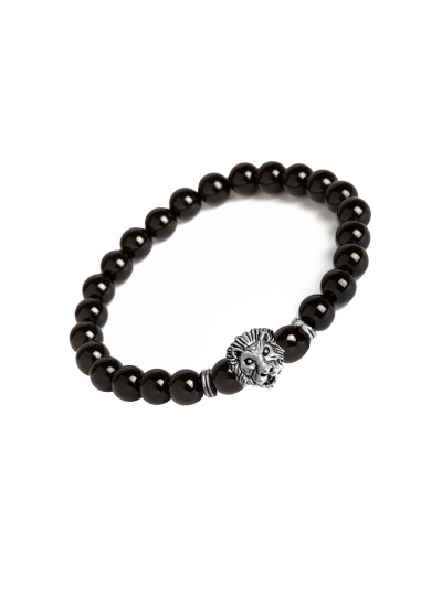 Buddha Leo Lion Head With Black Onyx Stone Beaded Bracelet 