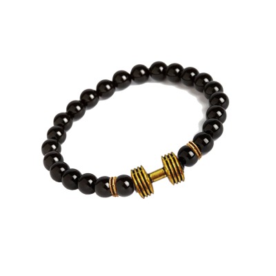 Barbell/Dumbbell charm And Onyx Beads Design Bracelet