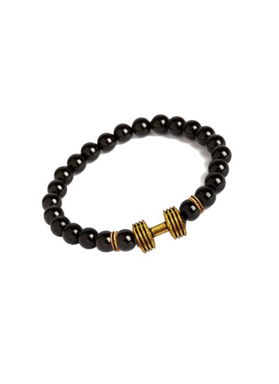 Barbell/Dumbbell charm And Onyx Beads Design Bracelet