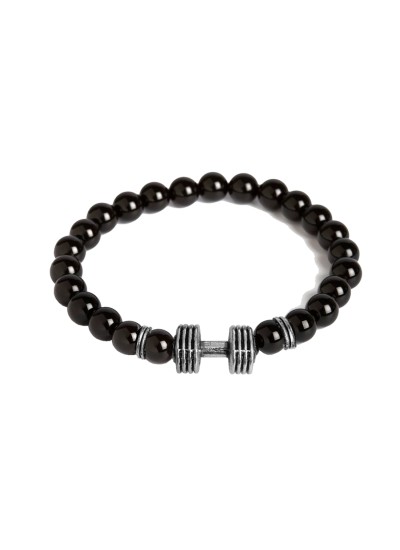 Barbell/Dumbbell charm And Black Onyx Beads Design Bracelet 