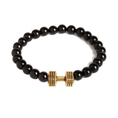Barbell/Dumbbell charm And Onyx Beads Design Bracelet