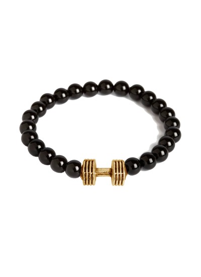 Barbell/Dumbbell charm And Onyx Beads Design Bracelet