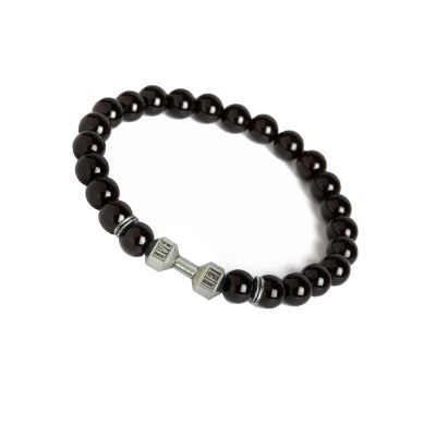 Barbell/Dumbbell charm And Black Onyx Beads Design Bracelet 