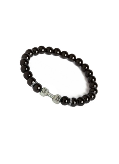 Barbell/Dumbbell charm And Black Onyx Beads Design Bracelet 