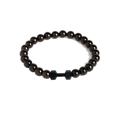 Barbell/Dumbbell charm And Onyx Beads Design Bracelet 