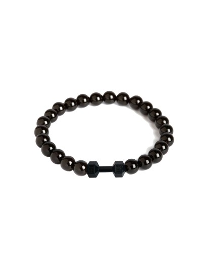 Barbell/Dumbbell charm And Onyx Beads Design Bracelet 