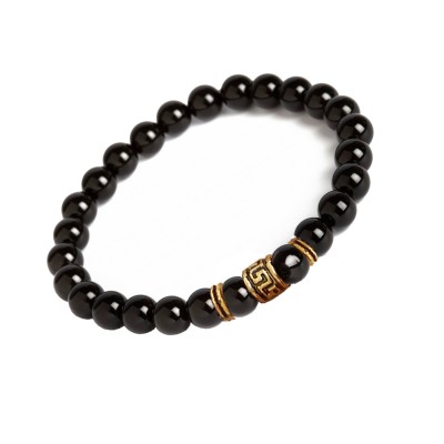 Black Handmade Modern Greek Key Onyx Stone Beads Design Bracelet 