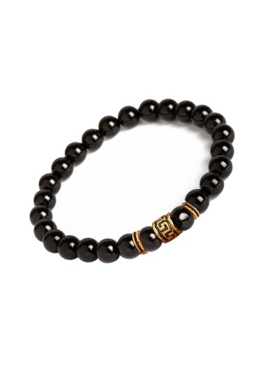 Black Handmade Modern Greek Key Onyx Stone Beads Design Bracelet 