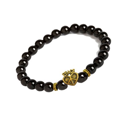 Onyx Stone Beads With Hollow Peace in Heart Charm Design Bracelet