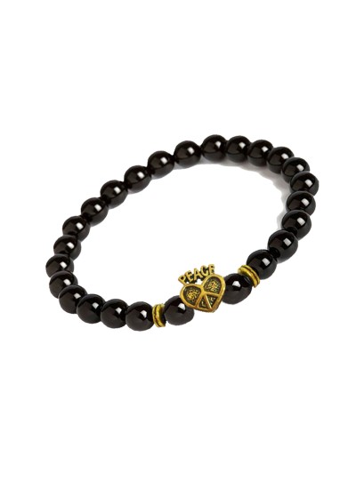 Onyx Stone Beads With Hollow Peace in Heart Charm Design Bracelet