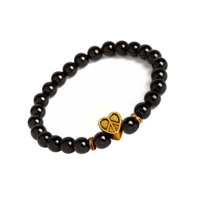 Onyx Stone Beads With Hollow Peace in Heart Charm Design Bracelet 