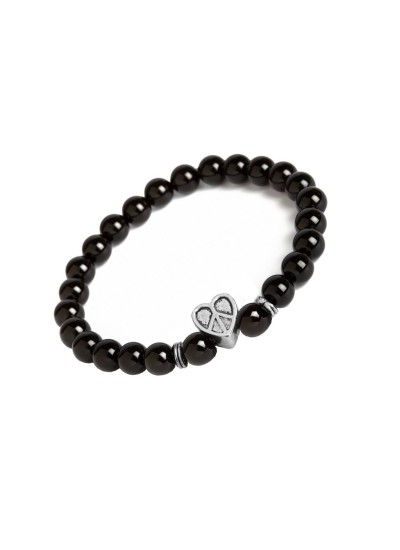 Onyx Stone Beads With Hollow Peace in Heart Charm Design Bracelet 