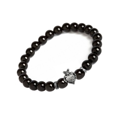 Onyx Stone Beads With Teddy Bear Love Heart Charm Design Bracelet For Boys
