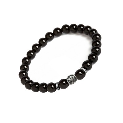 Valentines Day Special Silver::Black Hollow Peace Symbol European Charm Onyx Beads Bracelet 