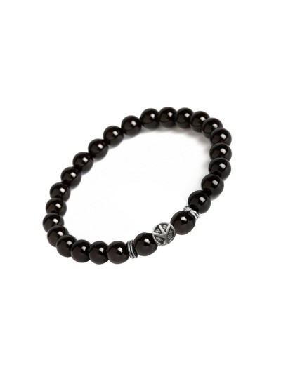 Valentines Day Special Silver::Black Hollow Peace Symbol European Charm Onyx Beads Bracelet 