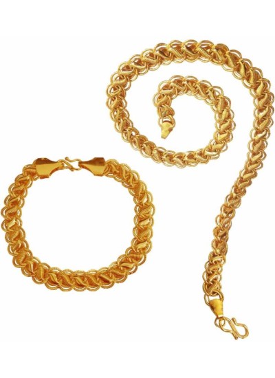  Gold Koylee Unique Design Chain & Bracelet Combo Set  For Men