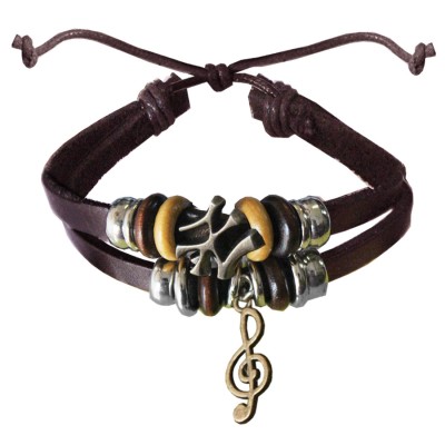 Black  Music symbol Charm Fashion Leather Bracelet 