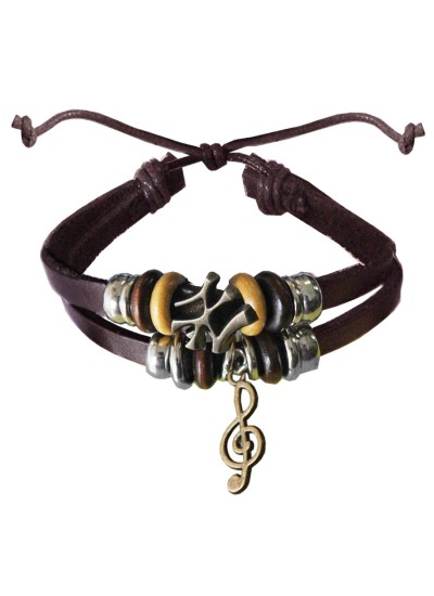 Black  Music symbol Charm Fashion Leather Bracelet 