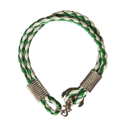 Green::White Anchor Lock Wrap Fashion Leather Bracelet 