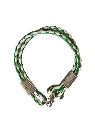 Green::White Anchor Lock Wrap Fashion Leather Bracelet 