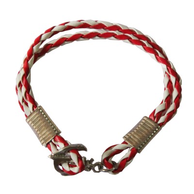 Red::White Anchor Lock Wrap Fashion Leather Bracelet 