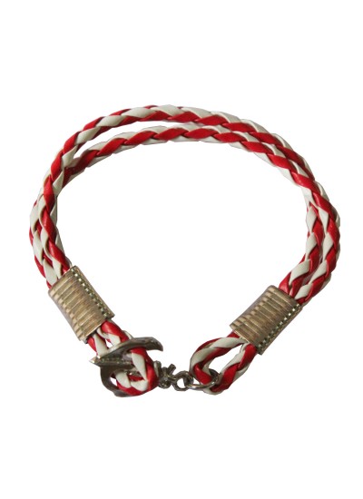 Red::White Anchor Lock Wrap Fashion Leather Bracelet 