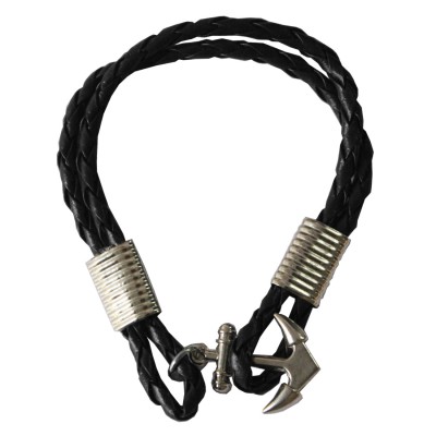 Black Anchor Lock Wrap Fashion Bracelet 