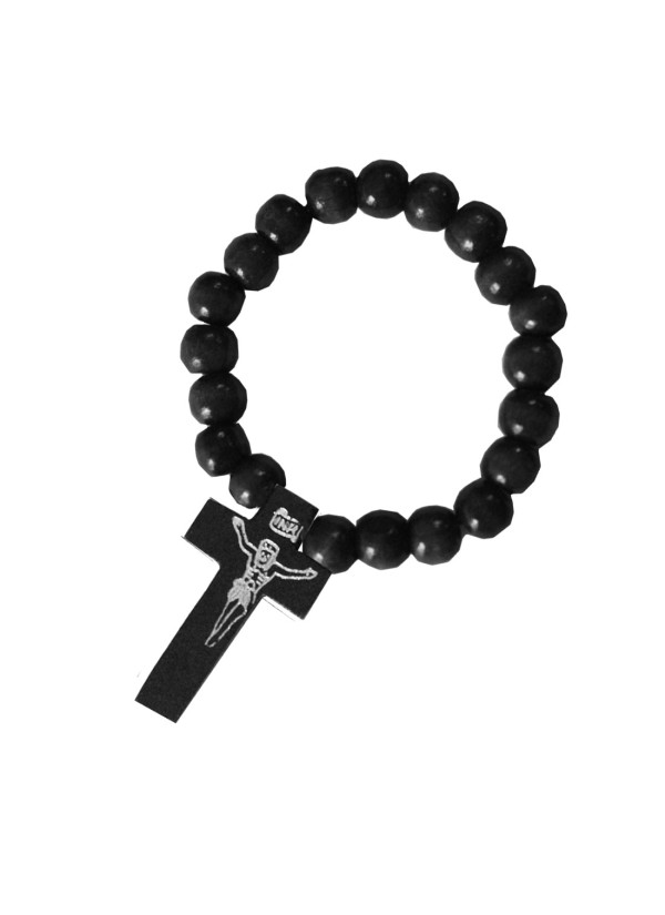 Black Wood Bead Religious Christ cross charm Wooden Religious Bracelet 