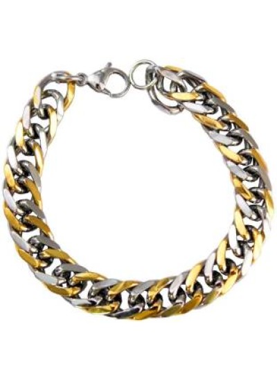 MEN'S YELLOW TONE STAINLESS STEEL CURB LINK BRACELET WITH CUBIC ZIRCON -  Howard's Jewelry Center