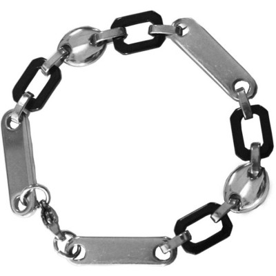 Elegant  Black::Silver  Flat Link Chain Fashion Bracelet