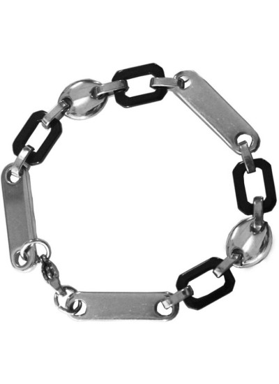 Elegant  Black::Silver  Flat Link Chain Fashion Bracelet