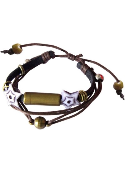 Elegant Brown Leather With Cotton Dori Fashion Leather Bracelet