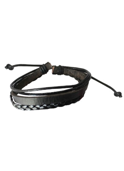 RELIC Mens Bracelet Multi-strand Black Leather and Aged Steel
