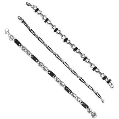 Menjewell Stylish & Fancy  Black::Silver Stylish Byzantine Chain Design Metal Bracelet Set Combo