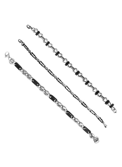 Menjewell Stylish & Fancy  Black::Silver Stylish Byzantine Chain Design Metal Bracelet Set Combo