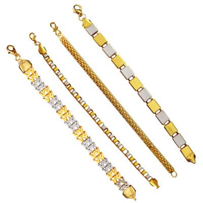 Menjewell Stylish & Fancy  Multicolor Flat Type Link Chain Design Metal Bracelet Set  Combo
