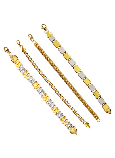 Menjewell Stylish & Fancy  Multicolor Flat Type Link Chain Design Metal Bracelet Set  Combo
