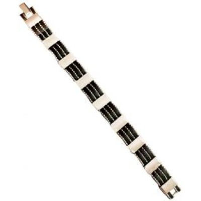 MENJEWELL ELEGANT BLACK::SILVER TONE LINK FASHION CHAIN BRACELETS