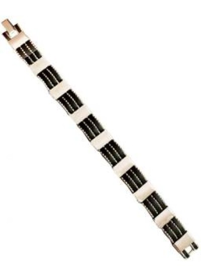 MENJEWELL ELEGANT BLACK::SILVER TONE LINK FASHION CHAIN BRACELETS