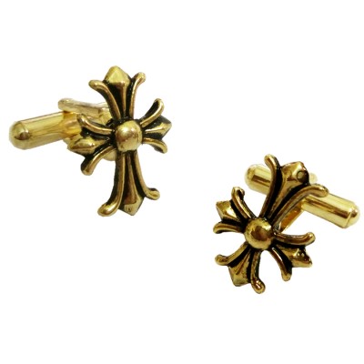 Menjewell New Collection  Gold Symmetrical cross Peer Design Fashion Button Cufflink For Men & Boys