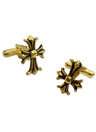 Menjewell New Collection  Gold Symmetrical cross Peer Design Fashion Button Cufflink For Men & Boys