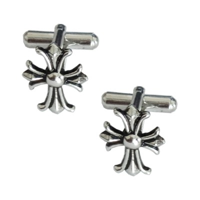 Menjewell New Collection  Silver Symmetrical cross Peer Design Fashion Button  Cufflink Set For Men & Boys