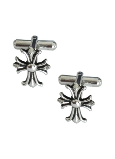 Menjewell New Collection  Silver Symmetrical cross Peer Design Fashion Button  Cufflink Set For Men & Boys