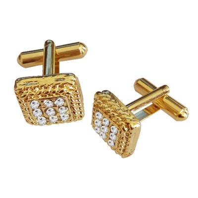 Menjewell New Collection  Gold Stone Studded Square Design Fashion Button Cufflink Set For Men & Boys